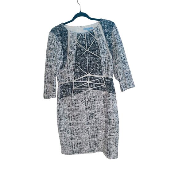 Antonio Melani Black White Textured Sheath Dress Mesh Panels Size 8 - Picture 10 of 16